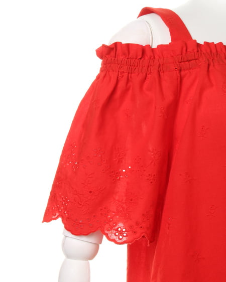 INGNI(イング) 綿レース肩開きオフショル/TOPS アカ