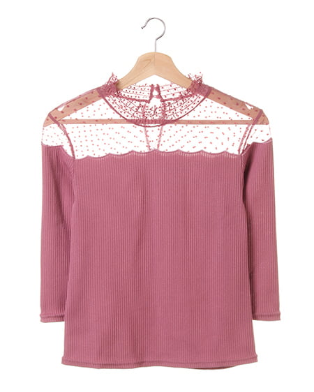 INGNI(イング) ヨークシアーリブハイネック7分袖 ﾓｰﾌﾞﾋﾟﾝｸ