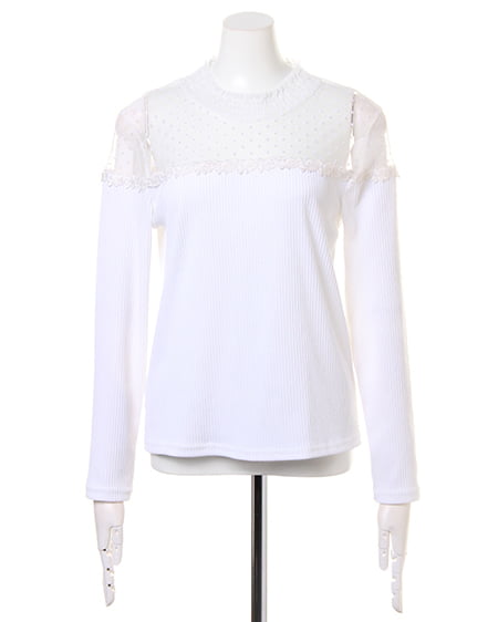 INGNI（イング） ヨークシアーチュールドットリブハイネック長袖 ｵﾌﾎﾜｲﾄ/A