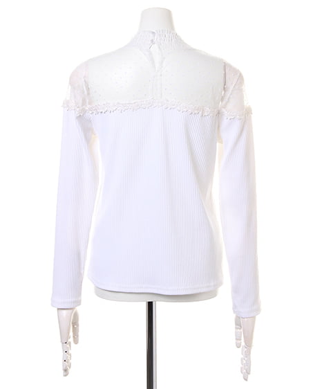 INGNI（イング） ヨークシアーチュールドットリブハイネック長袖 ｵﾌﾎﾜｲﾄ/A