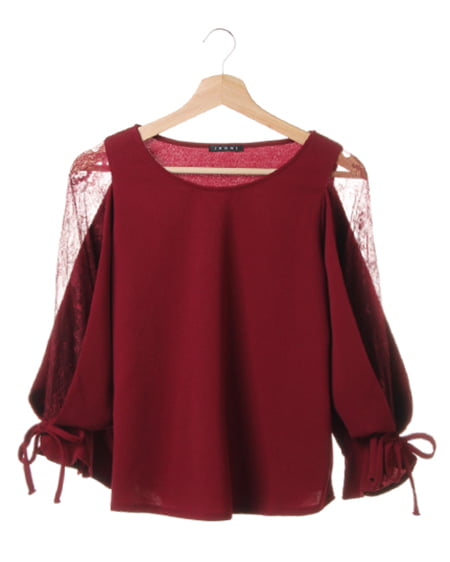 INGNI(イング) 袖割れチュール9分袖トップス ボルドー