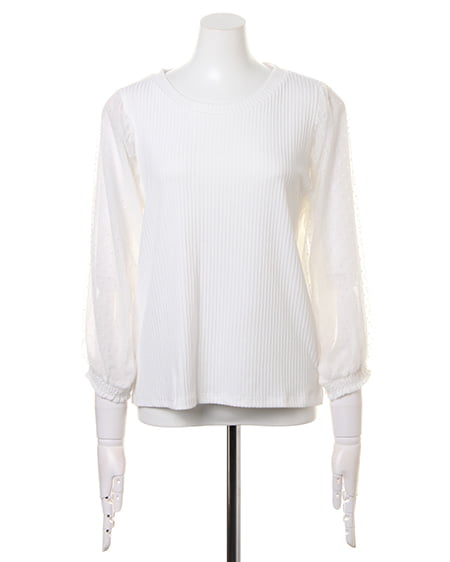 INGNI（イング） 袖ドットチュールボリューム8分袖 ｵﾌﾎﾜｲﾄ