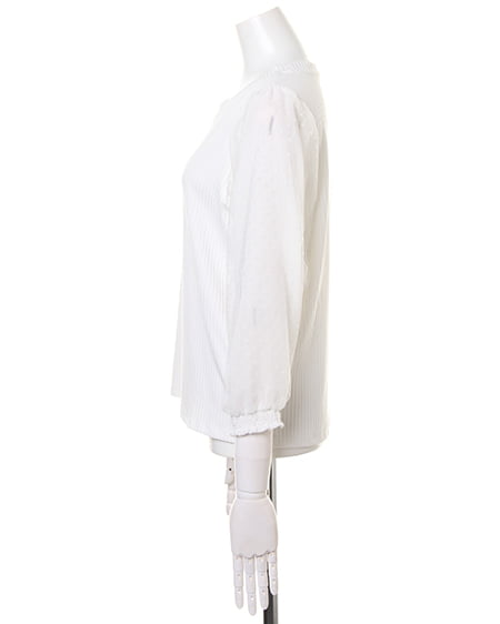 INGNI（イング） 袖ドットチュールボリューム8分袖 ｵﾌﾎﾜｲﾄ