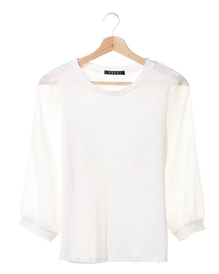 INGNI(イング) 袖ドットチュールボリューム8分袖 ｵﾌﾎﾜｲﾄ