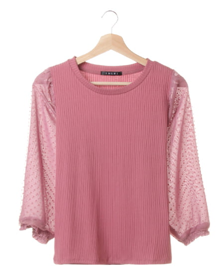 INGNI(イング) 袖ドットチュールボリューム8分袖 ﾓｰﾌﾞﾋﾟﾝｸ