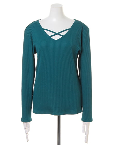 INGNI(イング) リブクロスネック長袖 ターコイズグリーン
