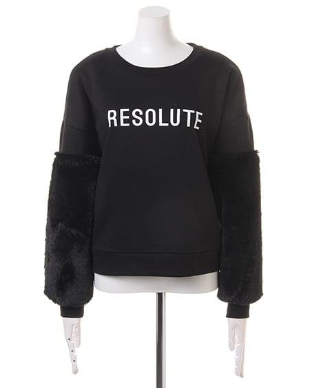 INGNI（イング） 袖ファーロゴTOPS ｸﾛ