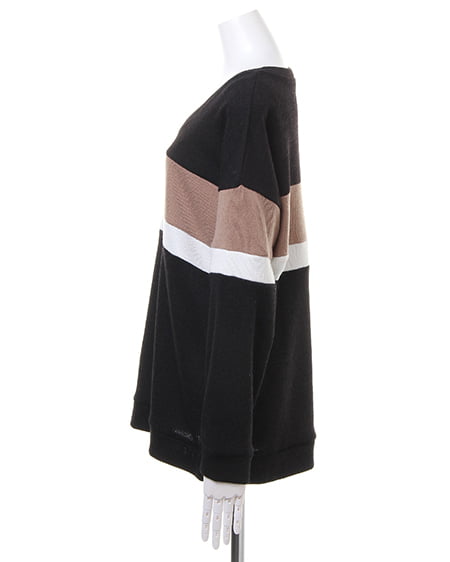 INGNI（イング） サカリバ起毛バイカラー／チュニック ｸﾛ/ﾍﾞｰｼﾞｭ