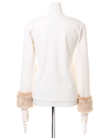 INGNI(イング) 袖ファーVネック/TOPS オフホワイト