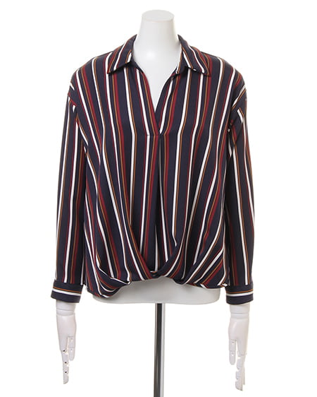 INGNI(イング) 袖タックマルチストライプ長袖スキッパー/シャツ コン/A