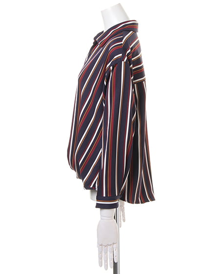 INGNI(イング) 袖タックマルチストライプ長袖スキッパー/シャツ コン/A