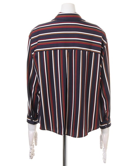 INGNI(イング) 袖タックマルチストライプ長袖スキッパー/シャツ コン/A