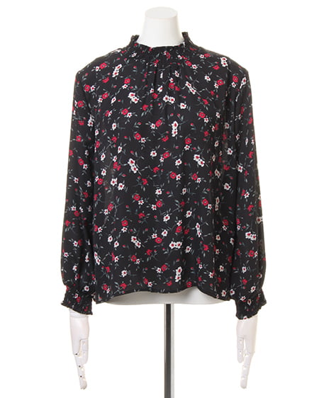 INGNI（イング） 花柄シャーリングハイネック／ブラウス ｸﾛ