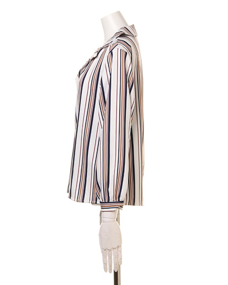 INGNI（イング） マルチストライプ柄開襟／シャツ ｵﾌﾎﾜｲﾄ