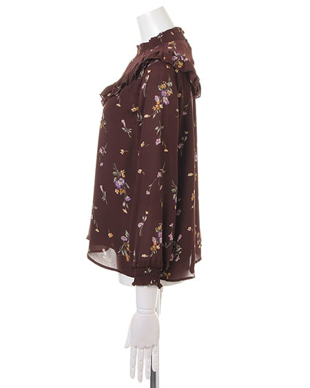 INGNI(イング) フリル花柄スタンド/ブラウス ブラウン