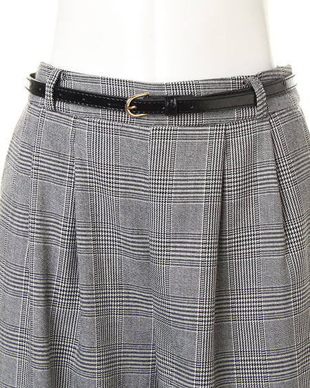 INGNI（イング） ベルト付グレンチェック柄ガウチョ／パンツ ｸﾞﾚﾝﾁｪｯｸ