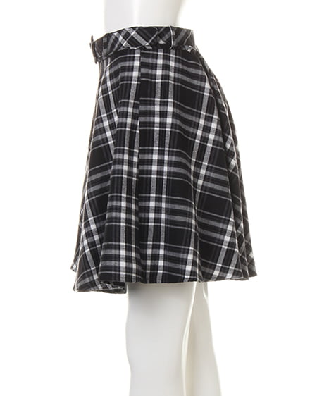 INGNI（イング） チェック柄ベルト付フレア／スカート ｸﾛ