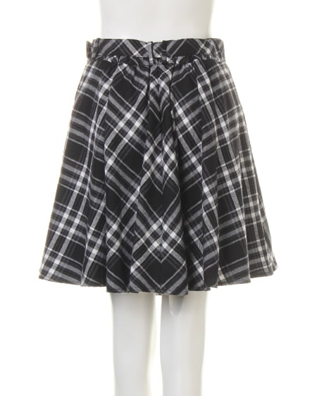 INGNI（イング） チェック柄ベルト付フレア／スカート ｸﾛ