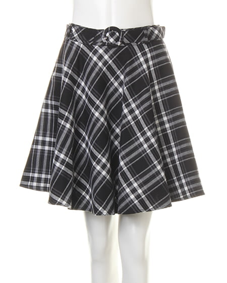 INGNI(イング) チェック柄ベルト付フレア／スカート クロ
