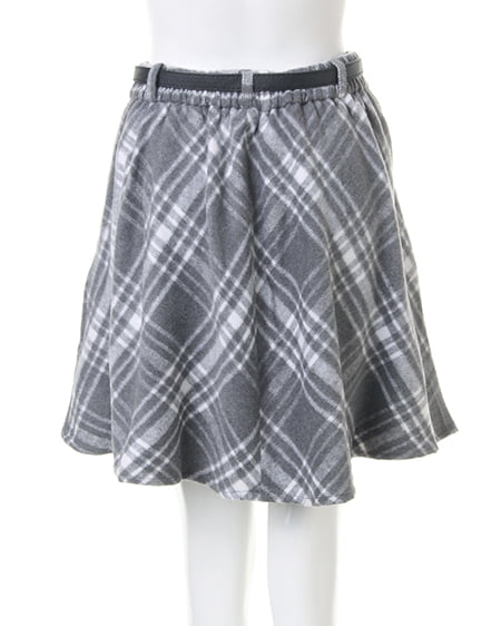 INGNI（イング） ベルト付シャギーチェックフレア／スカート ｸﾞﾚｰ/ｵﾌﾎﾜｲﾄ