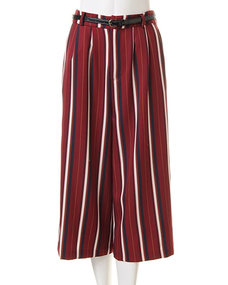 INGNI（イング） ベルト付マルチストライプガウチョ／パンツ ﾎﾞﾙﾄﾞｰ