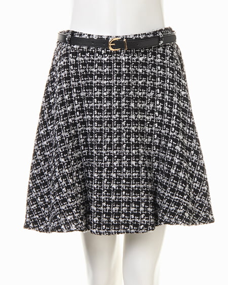 INGNI（イング） ベルト付ツイードフレア／スカート ﾂｨｰﾄﾞ/A