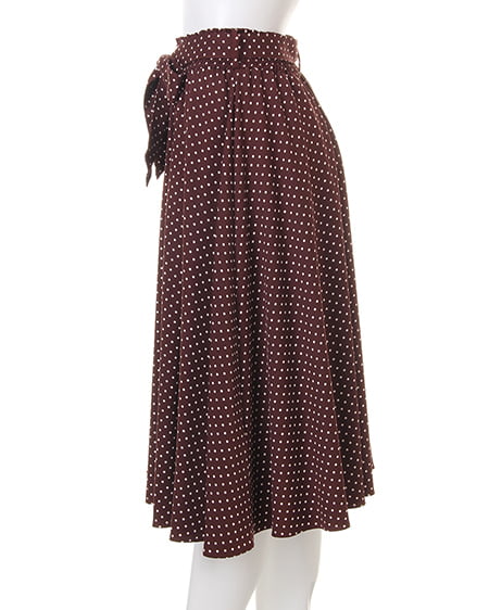 INGNI（イング） サッシュ付ドット柄シャーリングミディ／スカート ﾌﾞﾗｳﾝ/ｵﾌﾎﾜｲﾄ