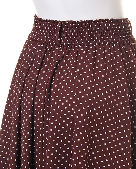 INGNI（イング） サッシュ付ドット柄シャーリングミディ／スカート ﾌﾞﾗｳﾝ/ｵﾌﾎﾜｲﾄ