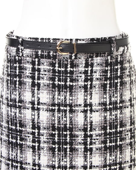 INGNI（イング） ベルト付ツイード台形／スカート ｵﾌﾎﾜｲﾄ/ｸﾛ