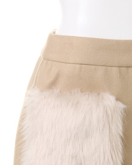 INGNI（イング） ファーポケ付フェイクウール台形／スカート ﾍﾞｰｼﾞｭ