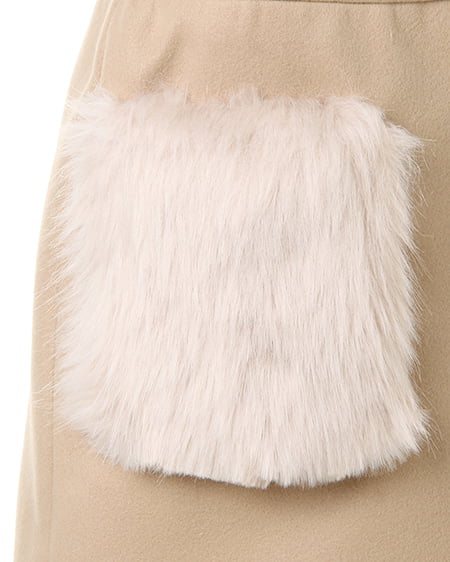 INGNI（イング） ファーポケ付フェイクウール台形／スカート ﾍﾞｰｼﾞｭ