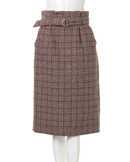 INGNI（イング） 共ベルト付グレンチェックナロー／スカート ﾌﾞﾗｳﾝ/ﾁｪｯｸ