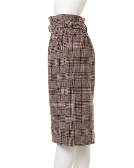 INGNI（イング） 共ベルト付グレンチェックナロー／スカート ﾌﾞﾗｳﾝ/ﾁｪｯｸ