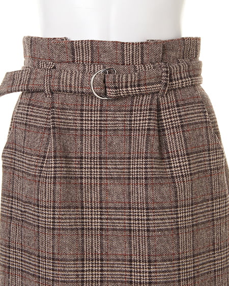 INGNI（イング） 共ベルト付グレンチェックナロー／スカート ﾌﾞﾗｳﾝ/ﾁｪｯｸ