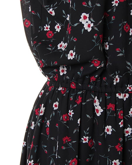 INGNI（イング） 花柄シャーリングハイネックワンピース ｸﾛ