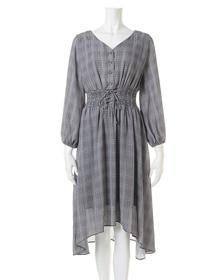 INGNI（イング） グレンチェックレースUPイレヘム／ワンピース ｸﾞﾚｰ/ｱｶ