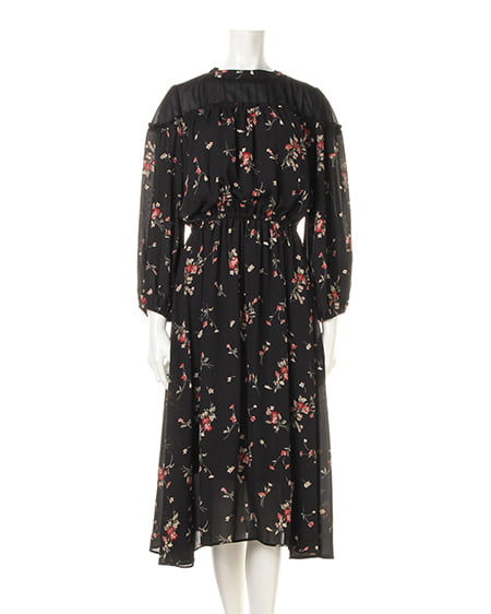 INGNI（イング） チュール切替花柄／ワンピース ｸﾛ