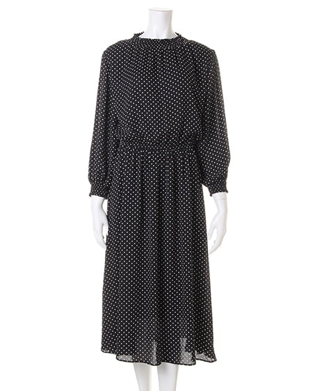 INGNI（イング） ドット柄ハイネック／ワンピース ｸﾛ/ｵﾌﾎﾜｲﾄ