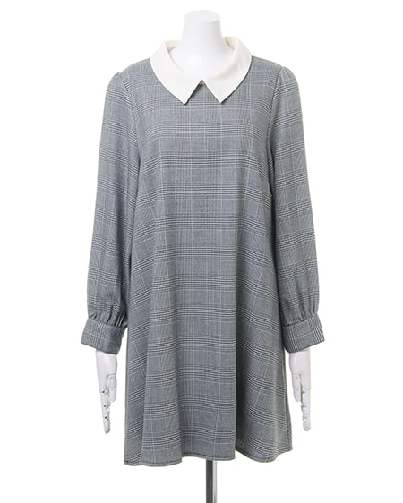INGNI（イング） 襟付グレンチェックフレア／ワンピース ｸﾞﾚｰ/ｵﾌﾎﾜｲﾄ