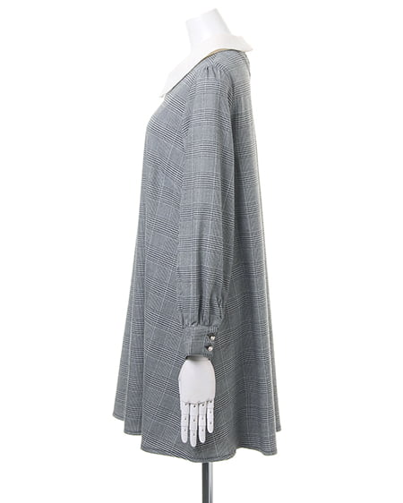 INGNI（イング） 襟付グレンチェックフレア／ワンピース ｸﾞﾚｰ/ｵﾌﾎﾜｲﾄ