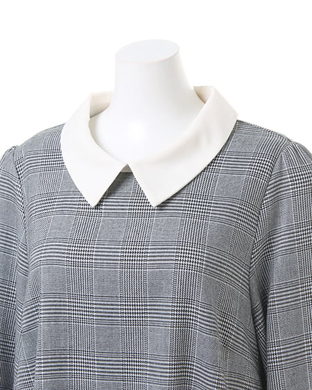 INGNI（イング） 襟付グレンチェックフレア／ワンピース ｸﾞﾚｰ/ｵﾌﾎﾜｲﾄ