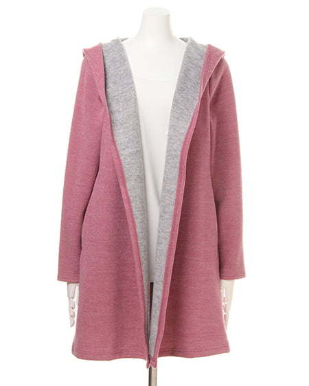 INGNI（イング） ミル起毛フードコーディガン ﾋﾟﾝｸ/ｸﾞﾚｰ