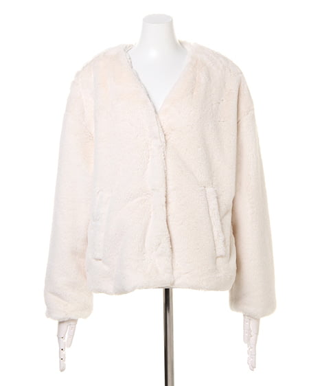 INGNI(イング) ノーカラーファーショート丈ジャケット アイボリー