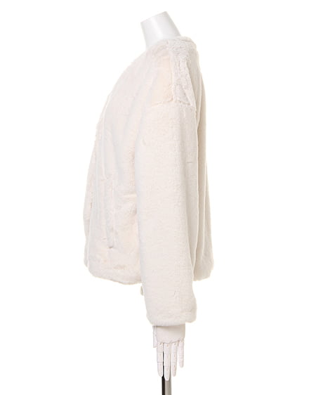 INGNI(イング) ノーカラーファーショート丈ジャケット アイボリー