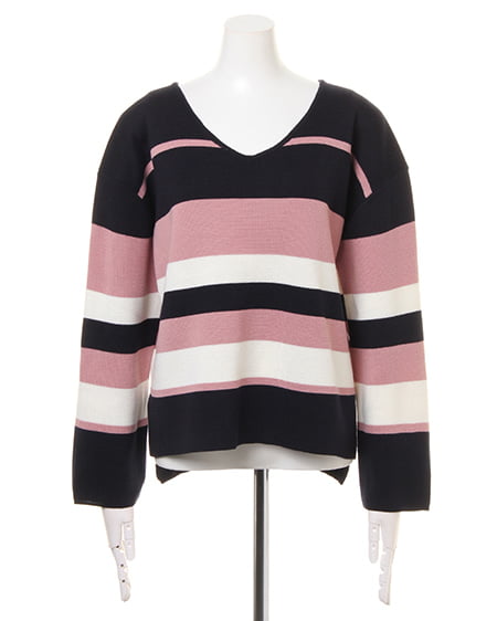 INGNI（イング） ミラノリブボーダー／ニット ｺﾝ/ﾋﾟﾝｸ