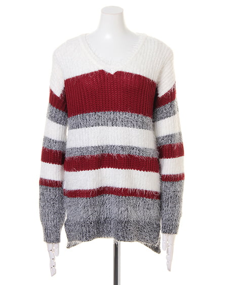 INGNI（イング） フェザー3Cボーダーニット／チュニック ｵﾌﾎﾜｲﾄ/ﾎﾞﾙﾄﾞｰ