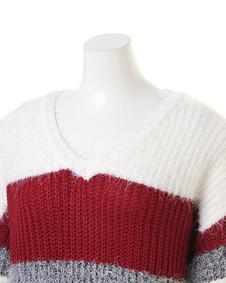 INGNI（イング） フェザー3Cボーダーニット／チュニック ｵﾌﾎﾜｲﾄ/ﾎﾞﾙﾄﾞｰ