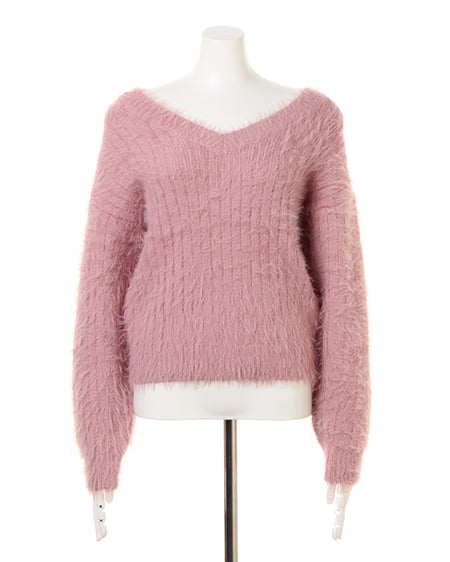 INGNI（イング） フェザーヤーンリブ2WAY Vネックニット ﾋﾟﾝｸ