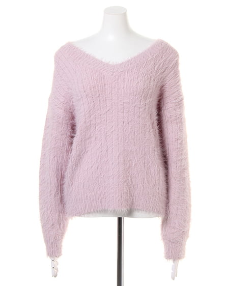 INGNI（イング） フェザーヤーンリブ2WAY Vネックニット ﾗﾍﾞﾝﾀﾞｰ/ﾋﾟﾝｸ