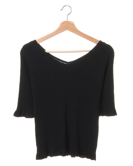 INGNI(イング) 袖フリルリブニット クロ